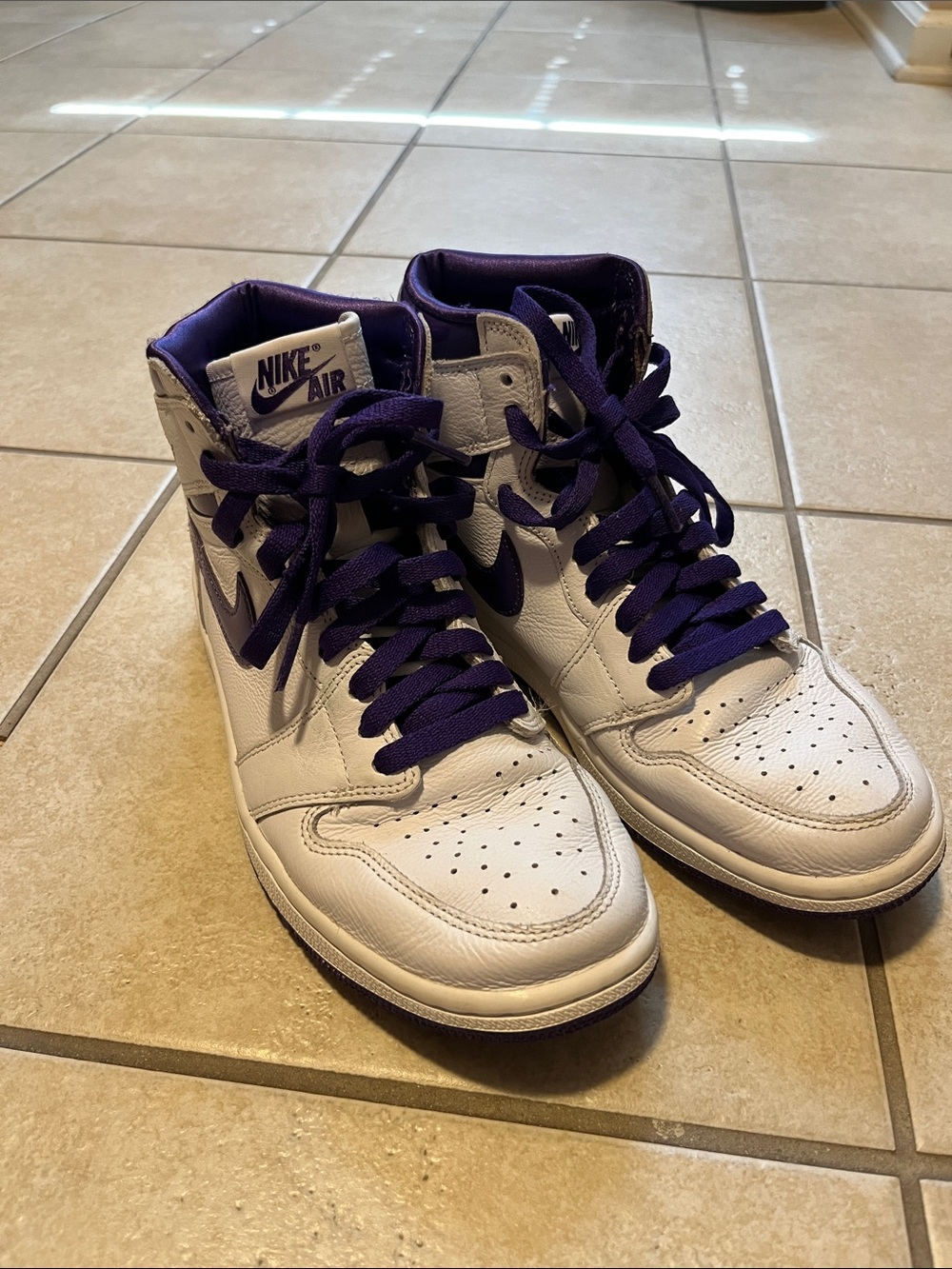 Nike White and Purple High-Top Sneakers